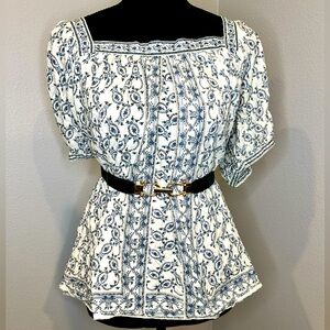 Max Studio white with blue flowers Peasant Boho style Size M